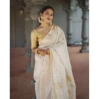 Generic Women's Cotton Printed Saree With Unstitched Blouse 5.5Mtr (White) - White