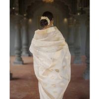Generic Women's Cotton Printed Saree With Unstitched Blouse 5.5Mtr (White) - White