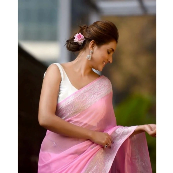 Generic Women's Cotton Printed Saree With Unstitched Blouse 5.5Mtr (Pink) - Pink