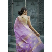 Generic Women's Cotton Printed Saree With Unstitched Blouse 5.5Mtr (Lavender) - Lavender