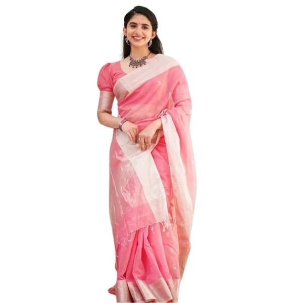 Generic Women's Cotton Printed Saree With Unstitched Blouse 5.5Mtr (Pink) - Pink