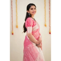 Generic Women's Cotton Printed Saree With Unstitched Blouse 5.5Mtr (Pink) - Pink