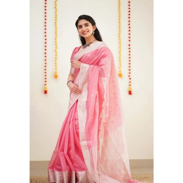 Generic Women's Cotton Printed Saree With Unstitched Blouse 5.5Mtr (Pink) - Pink