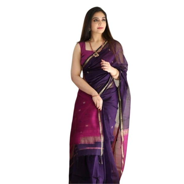 Generic Women's Cotton Printed Saree With Unstitched Blouse 5.5Mtr (Navy Blue) - Navy Blue