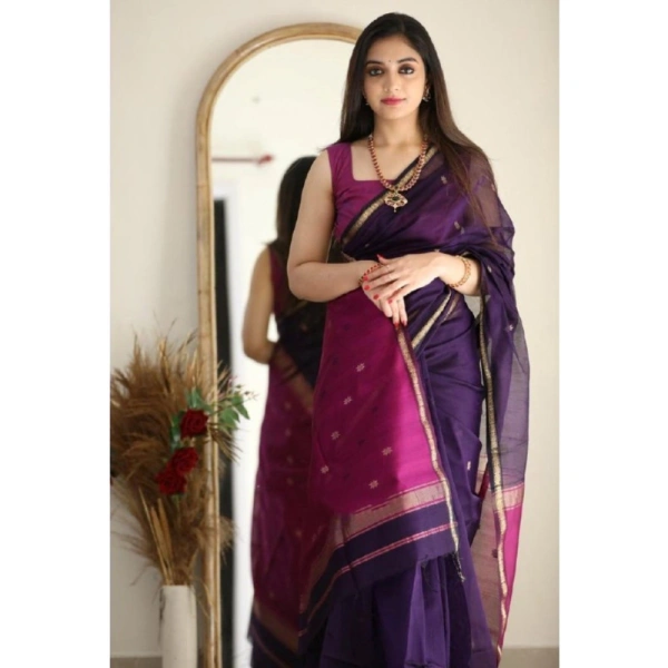 Generic Women's Cotton Printed Saree With Unstitched Blouse 5.5Mtr (Navy Blue) - Navy Blue