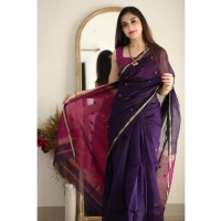 Generic Women's Cotton Printed Saree With Unstitched Blouse 5.5Mtr (Navy Blue) - Navy Blue