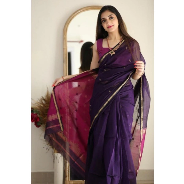Generic Women's Cotton Printed Saree With Unstitched Blouse 5.5Mtr (Navy Blue) - Navy Blue