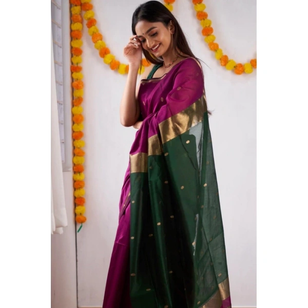 Generic Women's Cotton Printed Saree With Unstitched Blouse 5.5Mtr (Wine) - Wine