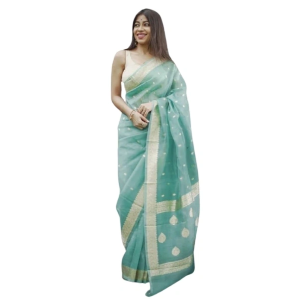 Generic Women's Cotton Printed Saree With Unstitched Blouse 5.5Mtr (Sky) - Sky