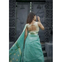 Generic Women's Cotton Printed Saree With Unstitched Blouse 5.5Mtr (Sky) - Sky