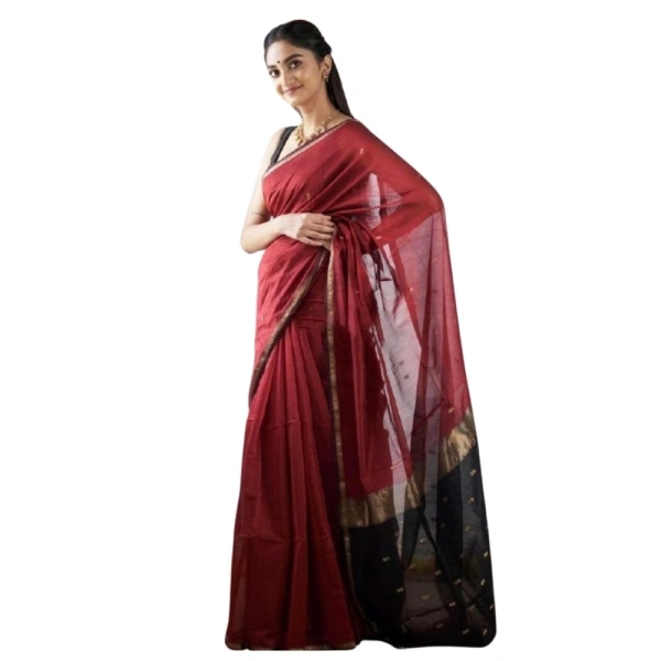 Generic Women's Cotton Printed Saree With Unstitched Blouse 5.5Mtr (Red) - Red