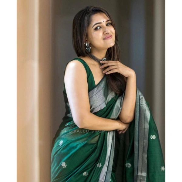Generic Women's Cotton Printed Saree With Unstitched Blouse 5.5Mtr (Green) - Green