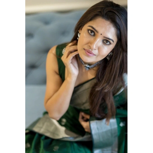 Generic Women's Cotton Printed Saree With Unstitched Blouse 5.5Mtr (Green) - Green