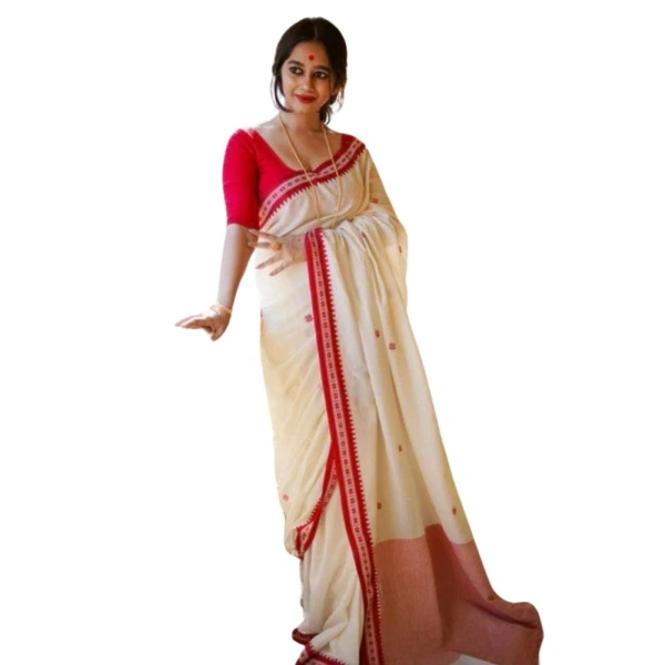 Generic Women's Cotton Printed Saree With Unstitched Blouse 5.5Mtr (White) - White
