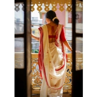Generic Women's Cotton Printed Saree With Unstitched Blouse 5.5Mtr (White) - White