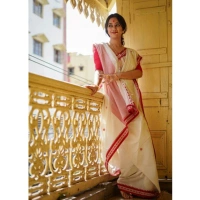 Generic Women's Cotton Printed Saree With Unstitched Blouse 5.5Mtr (White) - White