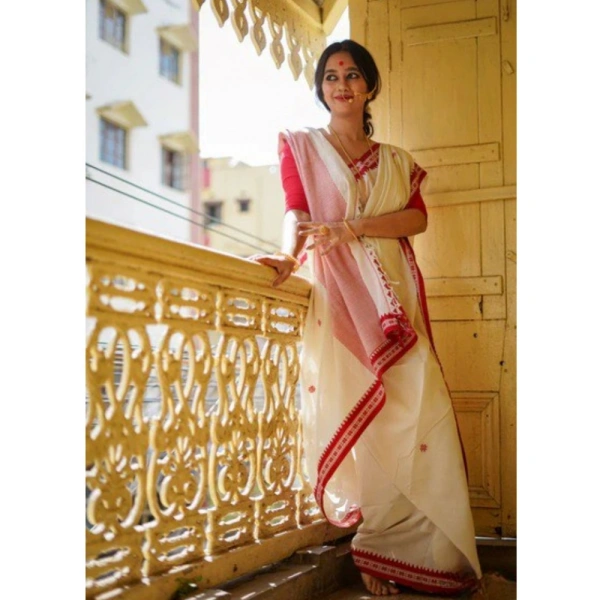Generic Women's Cotton Printed Saree With Unstitched Blouse 5.5Mtr (White) - White