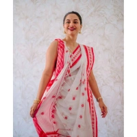 Generic Women's Cotton Printed Saree With Unstitched Blouse 5.5Mtr (White-Pink) - White-Pink