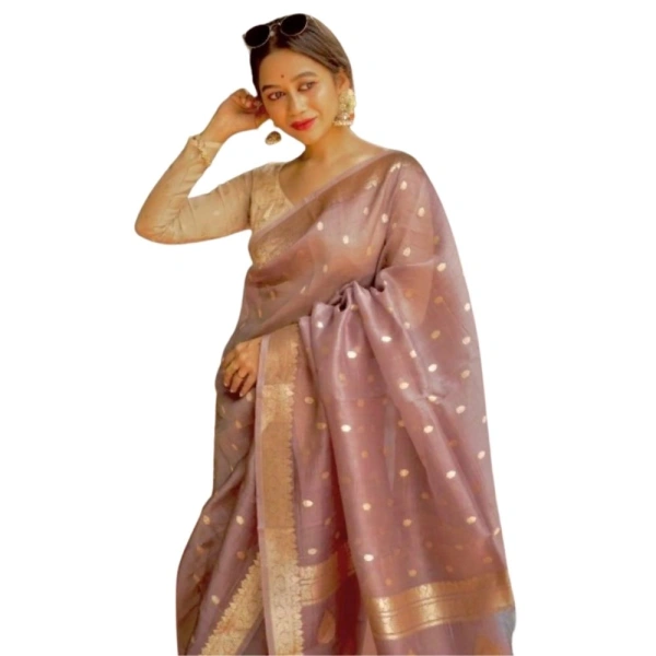 Generic Women's Cotton Printed Saree With Unstitched Blouse 5.5Mtr (Rose Gold) - Rose Gold