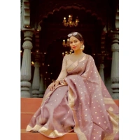 Generic Women's Cotton Printed Saree With Unstitched Blouse 5.5Mtr (Rose Gold) - Rose Gold