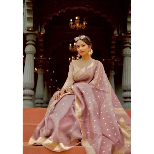 Generic Women's Cotton Printed Saree With Unstitched Blouse 5.5Mtr (Rose Gold) - Rose Gold
