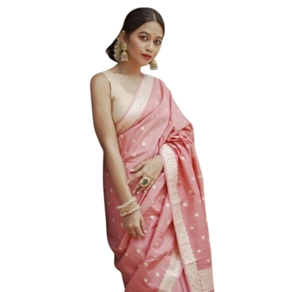 Generic Women's Cotton Printed Saree With Unstitched Blouse 5.5Mtr (Peach) - Peach