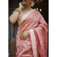 Generic Women's Cotton Printed Saree With Unstitched Blouse 5.5Mtr (Peach) - Peach