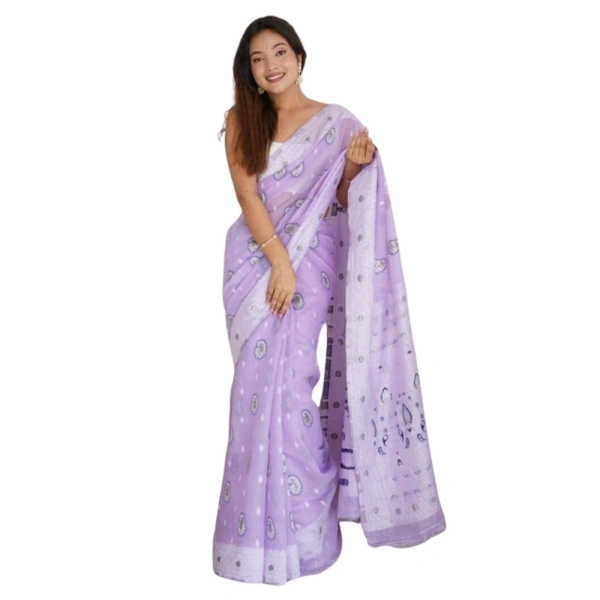 Generic Women's Cotton Printed Saree With Unstitched Blouse 5.5Mtr (Lavender) - Lavender