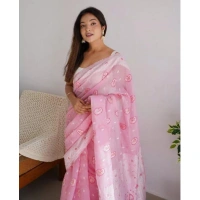 Generic Women's Cotton Printed Saree With Unstitched Blouse 5.5Mtr (Pink) - Pink