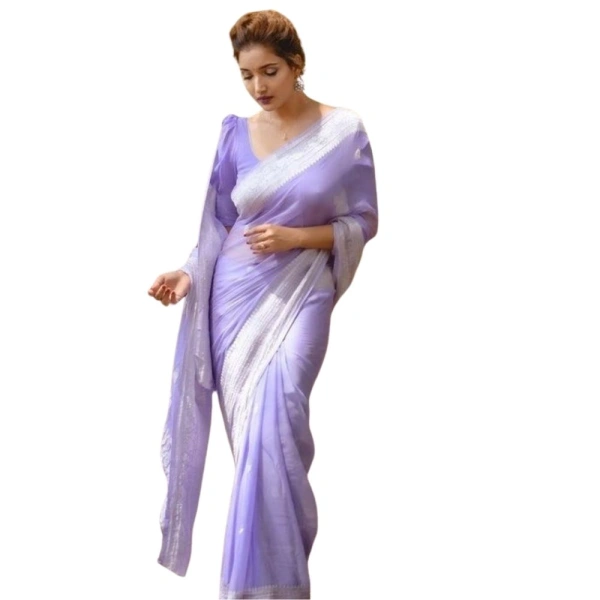 Generic Women's Cotton Printed Saree With Unstitched Blouse 5.5Mtr (Lavender) - Lavender