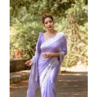 Generic Women's Cotton Printed Saree With Unstitched Blouse 5.5Mtr (Lavender) - Lavender