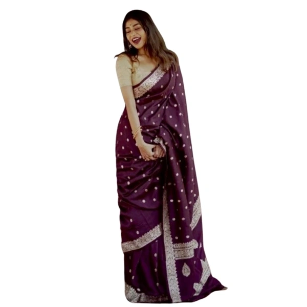 Generic Women's Cotton Printed Saree With Unstitched Blouse 5.5Mtr (Purple) - Purple