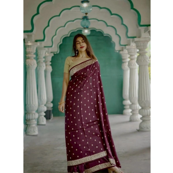 Generic Women's Cotton Printed Saree With Unstitched Blouse 5.5Mtr (Purple) - Purple
