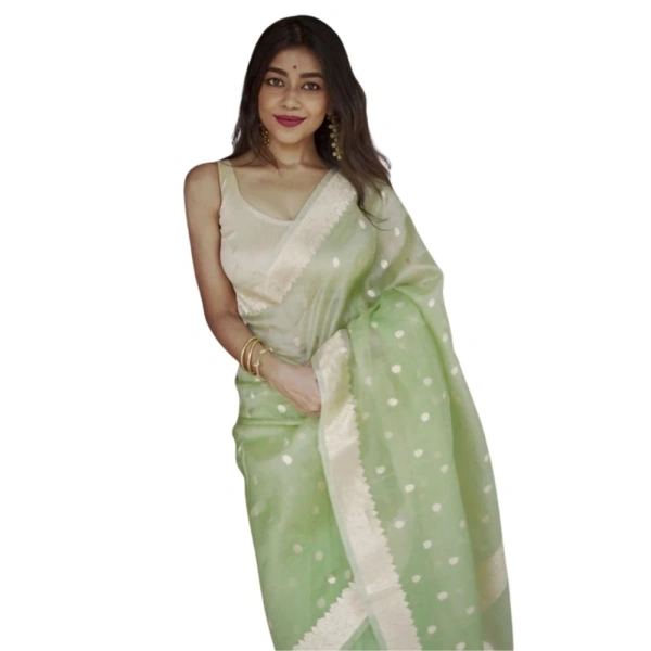Generic Women's Cotton Printed Saree With Unstitched Blouse 5.5Mtr (Pista) - Pista