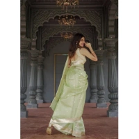 Generic Women's Cotton Printed Saree With Unstitched Blouse 5.5Mtr (Pista) - Pista