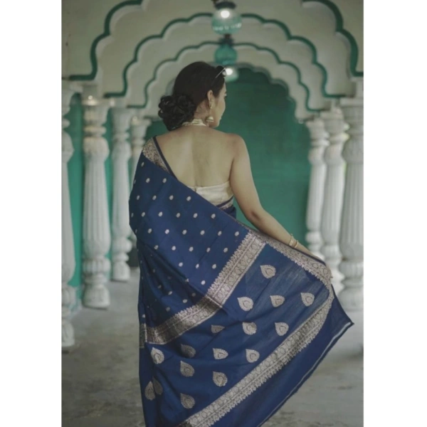 Generic Women's Cotton Printed Saree With Unstitched Blouse 5.5Mtr (Navy Blue) - Navy Blue