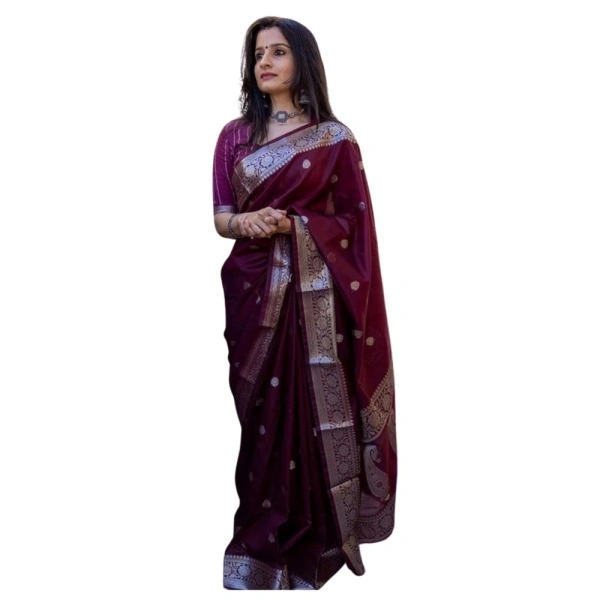 Generic Women's Cotton Printed Saree With Unstitched Blouse 5.5Mtr (Maroon) - Maroon