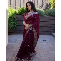Generic Women's Cotton Printed Saree With Unstitched Blouse 5.5Mtr (Maroon) - Maroon