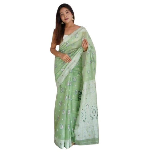 Generic Women's Cotton Printed Saree With Unstitched Blouse 5.5Mtr (Pista) - Pista