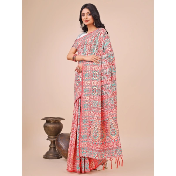 Generic Women's Cotton Printed Saree With Unstitched Blouse 5.5Mtr (White) - White