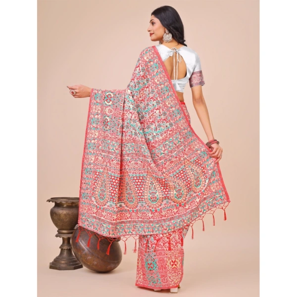 Generic Women's Cotton Printed Saree With Unstitched Blouse 5.5Mtr (White) - White