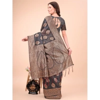 Generic Women's Cotton Printed Saree With Unstitched Blouse 5.5Mtr (Black) - Black