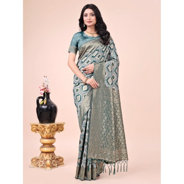 Generic Women's Cotton Printed Saree With Unstitched Blouse 5.5Mtr (Green) - Green