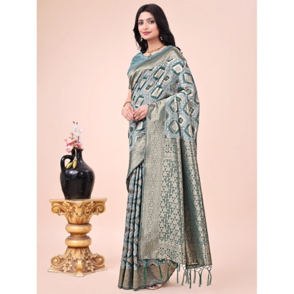 Generic Women's Cotton Printed Saree With Unstitched Blouse 5.5Mtr (Green) - Green