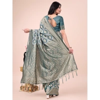 Generic Women's Cotton Printed Saree With Unstitched Blouse 5.5Mtr (Green) - Green