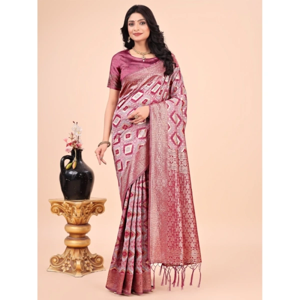 Generic Women's Cotton Printed Saree With Unstitched Blouse 5.5Mtr (Pink) - Pink