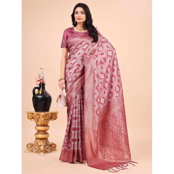 Generic Women's Cotton Printed Saree With Unstitched Blouse 5.5Mtr (Pink) - Pink