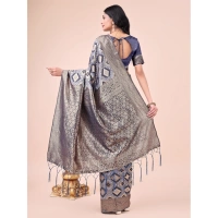 Generic Women's Cotton Printed Saree With Unstitched Blouse 5.5Mtr (Navy Blue) - Navy Blue