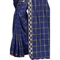 Women's Cotton Silk Checkered Saree With Unstitched Blouse 5.5Mtr (Dark Blue) - Dark Blue