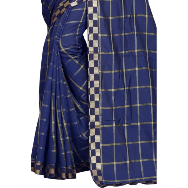 Women's Cotton Silk Checkered Saree With Unstitched Blouse 5.5Mtr (Dark Blue) - Dark Blue